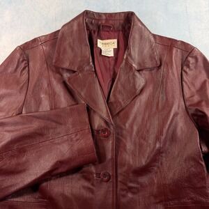 Tribeca Studio Leather Blazer Womens XL Burgundy Red 4-Button Jacket 29-3857-9